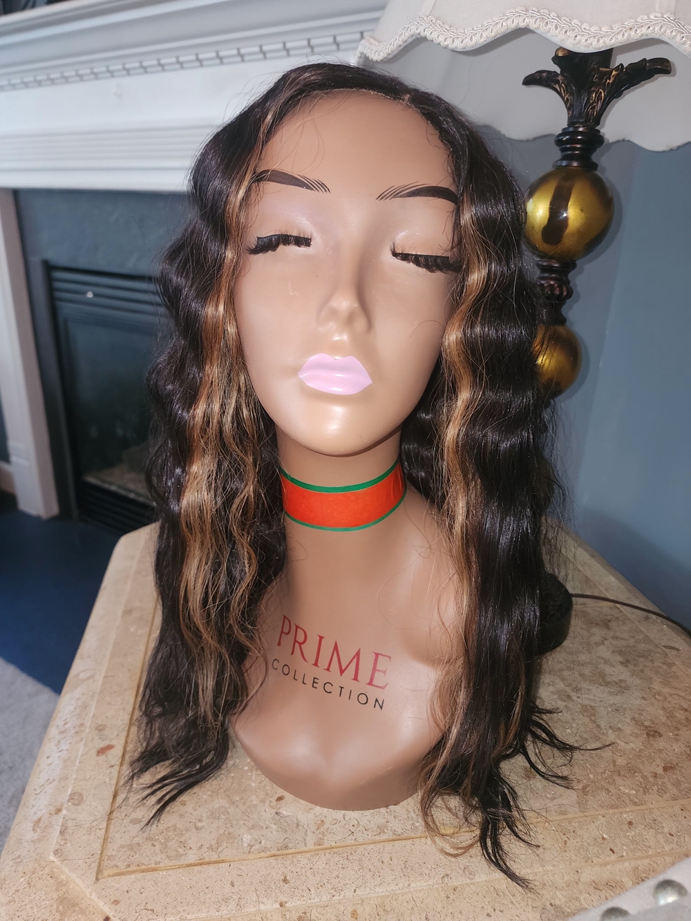 Pure Collection Wavy Human Hair Wig - Dark Brown with Blonde Highlights